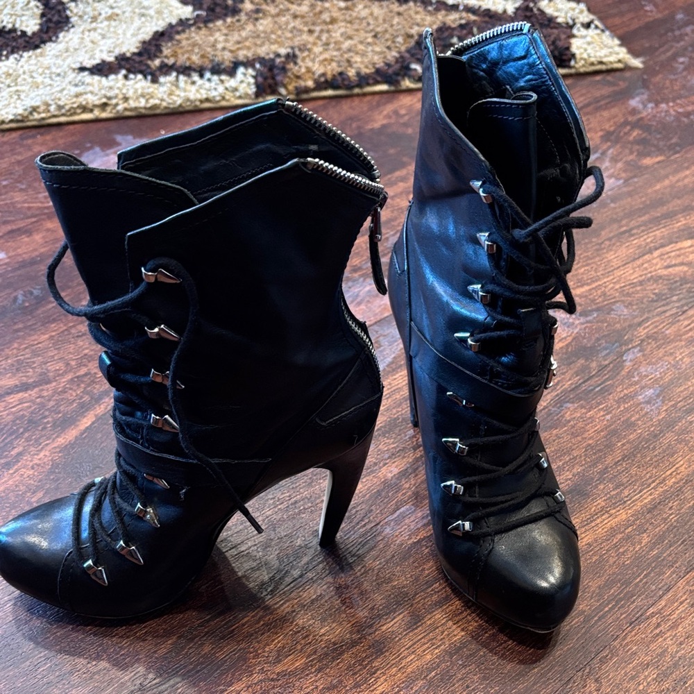 Stylish Black Lace-Up Ankle Boots
